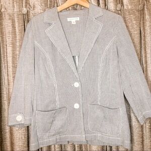NWT Coldwater Creek Blue & White Seersucker Three Quarter Sleeve Blazer Size 10